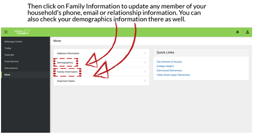 Step 2 for updating family contact info