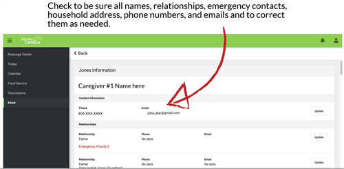 Step 3 for updating family contact info
